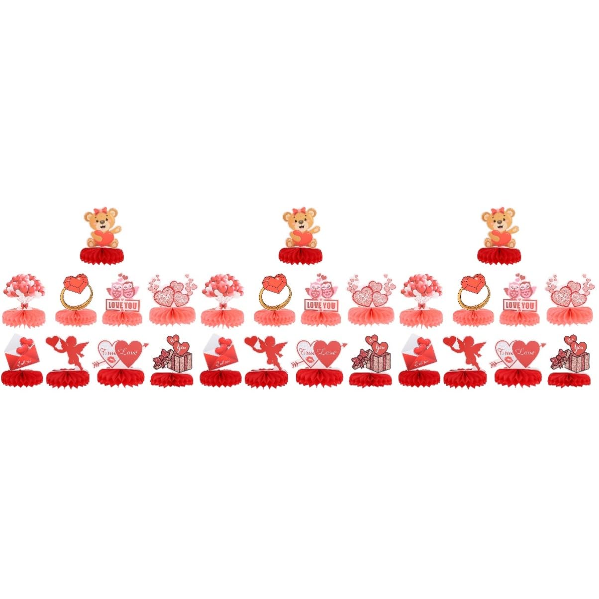 Amosfun 3 Juegos Decoración del Día De San Valentín Decoración San Valentín Adornos Fiesta Panal Decoración De Mesa Colgante De Bolas De Papel Ornamento Casero 3D Rojo 9 Uds * 3