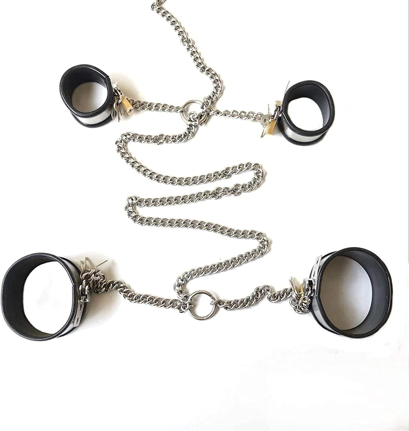 4 Teile/Satz Edelstahl Silikon Handschellen Fußfesseln Halsband Kragen BDSM Keuschheit Gürtel Restraint System Kit Abschließbare Fesseln/Extrem/Fetish/Torture Sexspielzeug für Frauen und Männer ( Colo