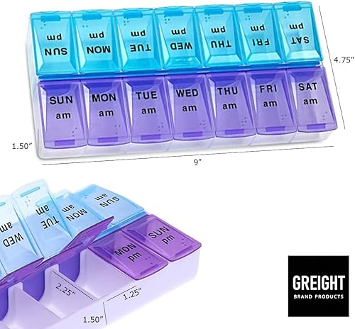 Miniatura 4 de Organizador de pastillas XL - Pastillero semanal de 7 días AM PM - Dos veces al día - Pastillero de tamaño extra grande de 9 x 4.75 pulgadas para