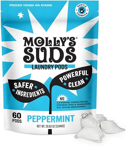 Molly's Suds Cápsulas de detergente para ropa | Detergente limpio para pieles sensibles | Ultra concentrado y combate las manchas | Menta - 60