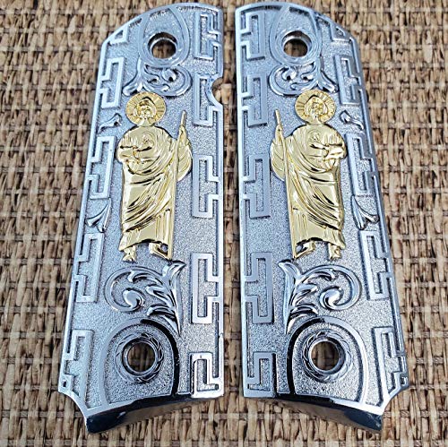 1911 Grips SAN Judas ST. Jude Full Size Grips Government Ambi Cut Nickel/Gold