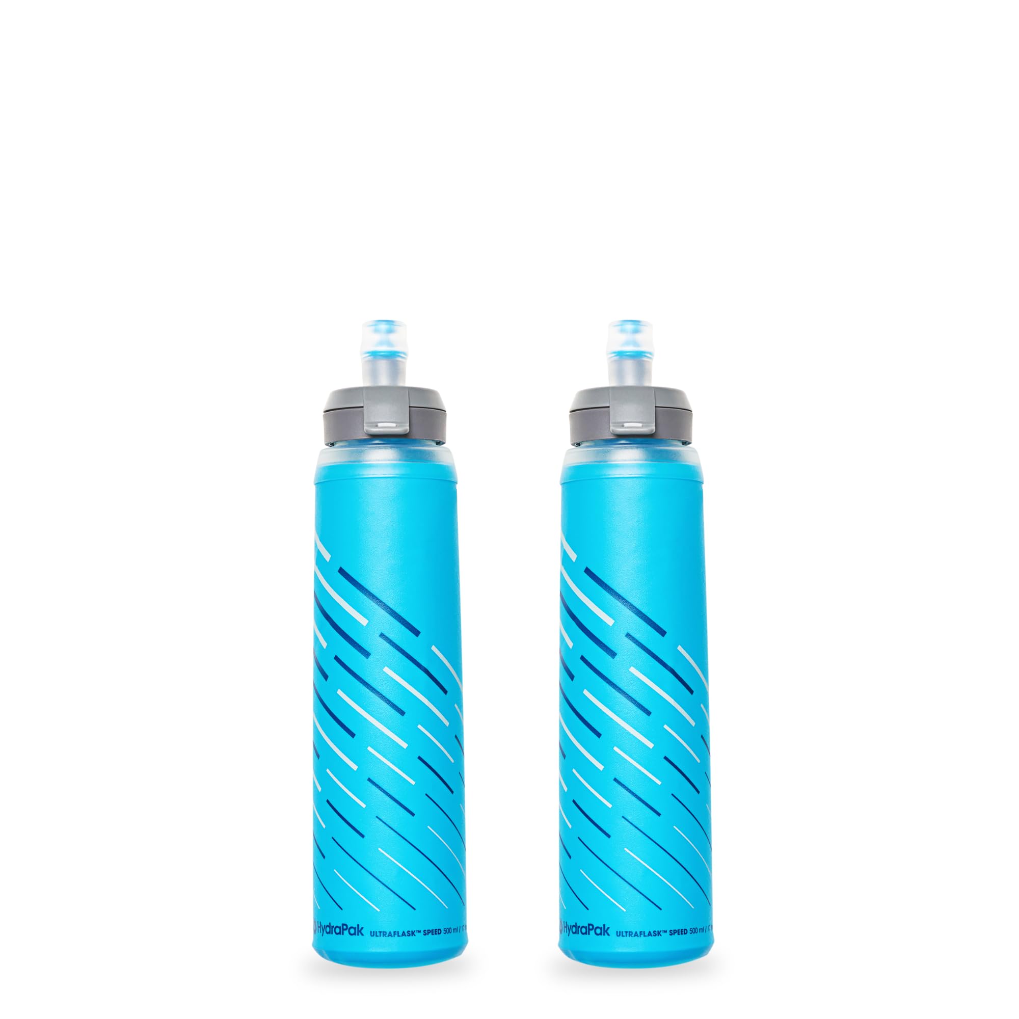 HydraPak UltraFlask Speed 500ml - Confezione da 2 - Flacone Flessibile per Idratazione, Adatto per Gilet da Corsa e Zaini da Corsa, con Tappo di Apertura Facile (500ml / 17oz), Blu Malibu