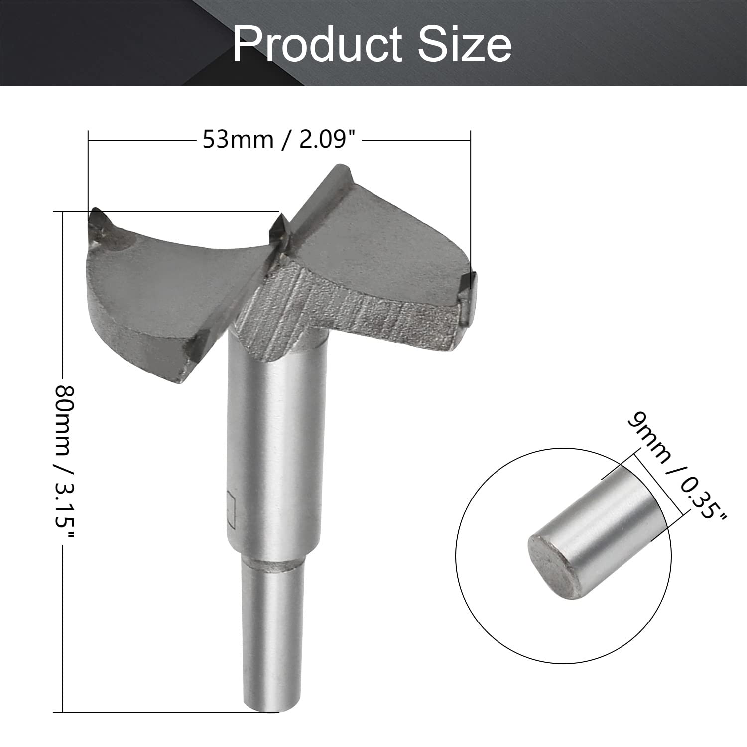 Utoolmart Forstner Drill Bits 53mm, Tungsten Carbide Wood Hole Saw Auger Opener, Woodworking Hinge Hole Drilling Boring Bit Cutter Silver Grey 1Pcs