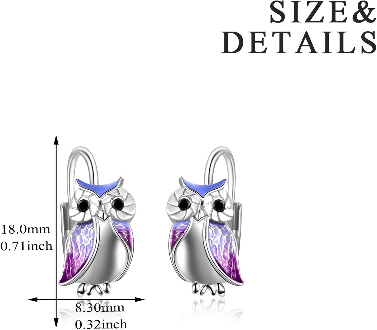 YFN Wise Owl Earrings Sterling Silver Purple Owl Jewellery Gifts for Women Girl - Image 3