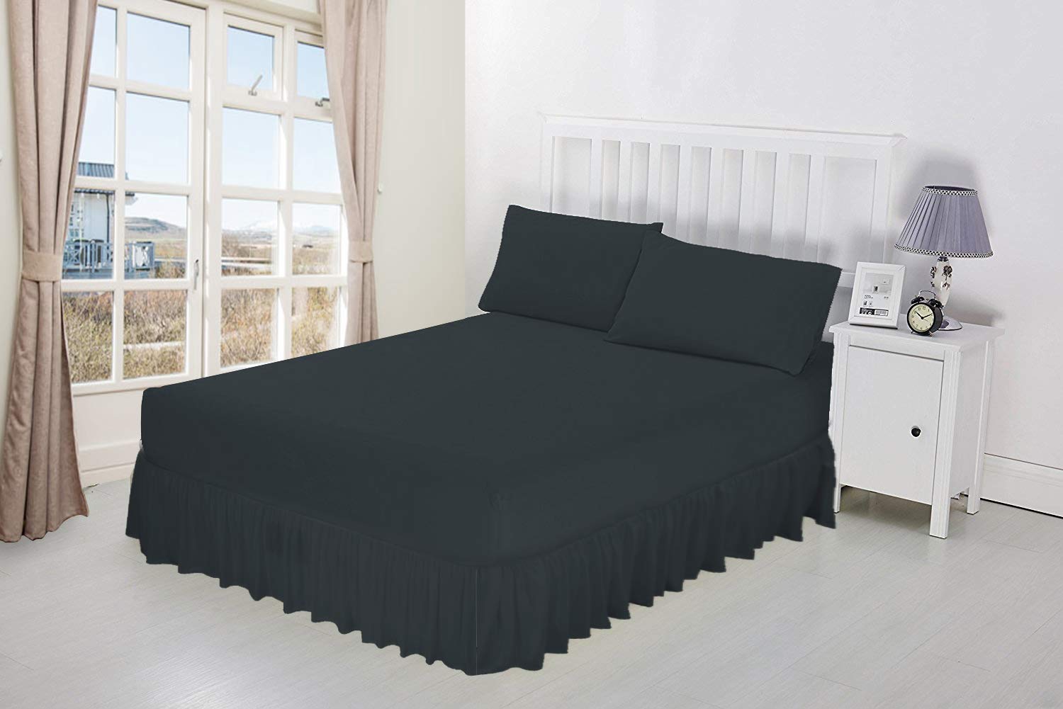 Niys Luxury Bedding Charcoal 100% Egyptian Cotton Frilled Valance Fitted Sheet In 12 Colours (King, )