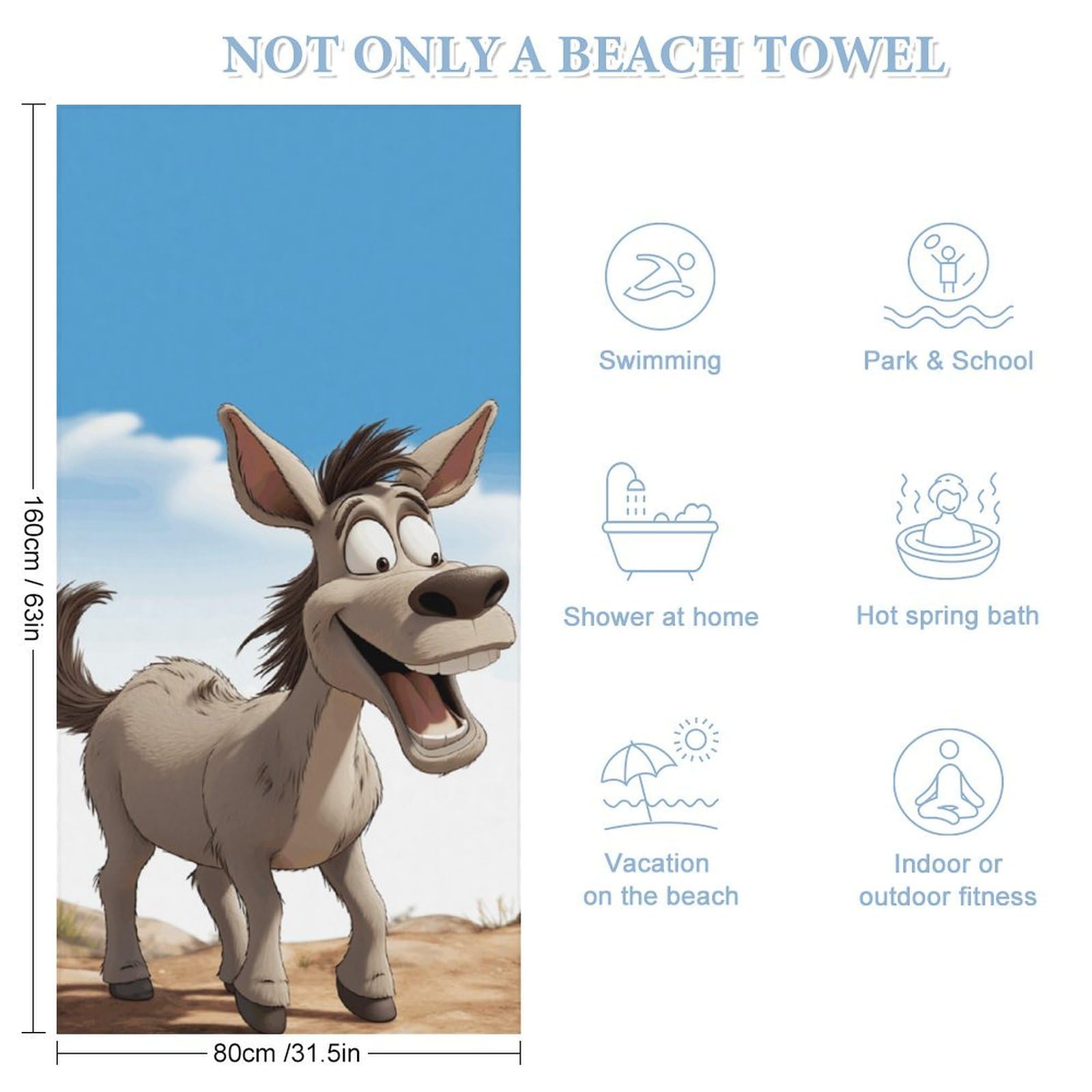 Amazon.com: NONHAI Beach Towel Cartoon Donkey Microfiber