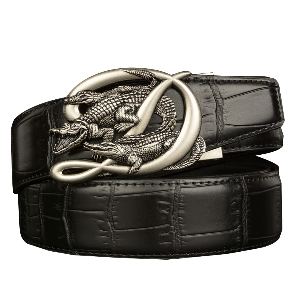 BDAYEK Men's Belt Men's Genuine Leather Ratchet Belt, Adjustable Trim Cowhide Crocodile Automatic Buckle, 125Cm/49Inch