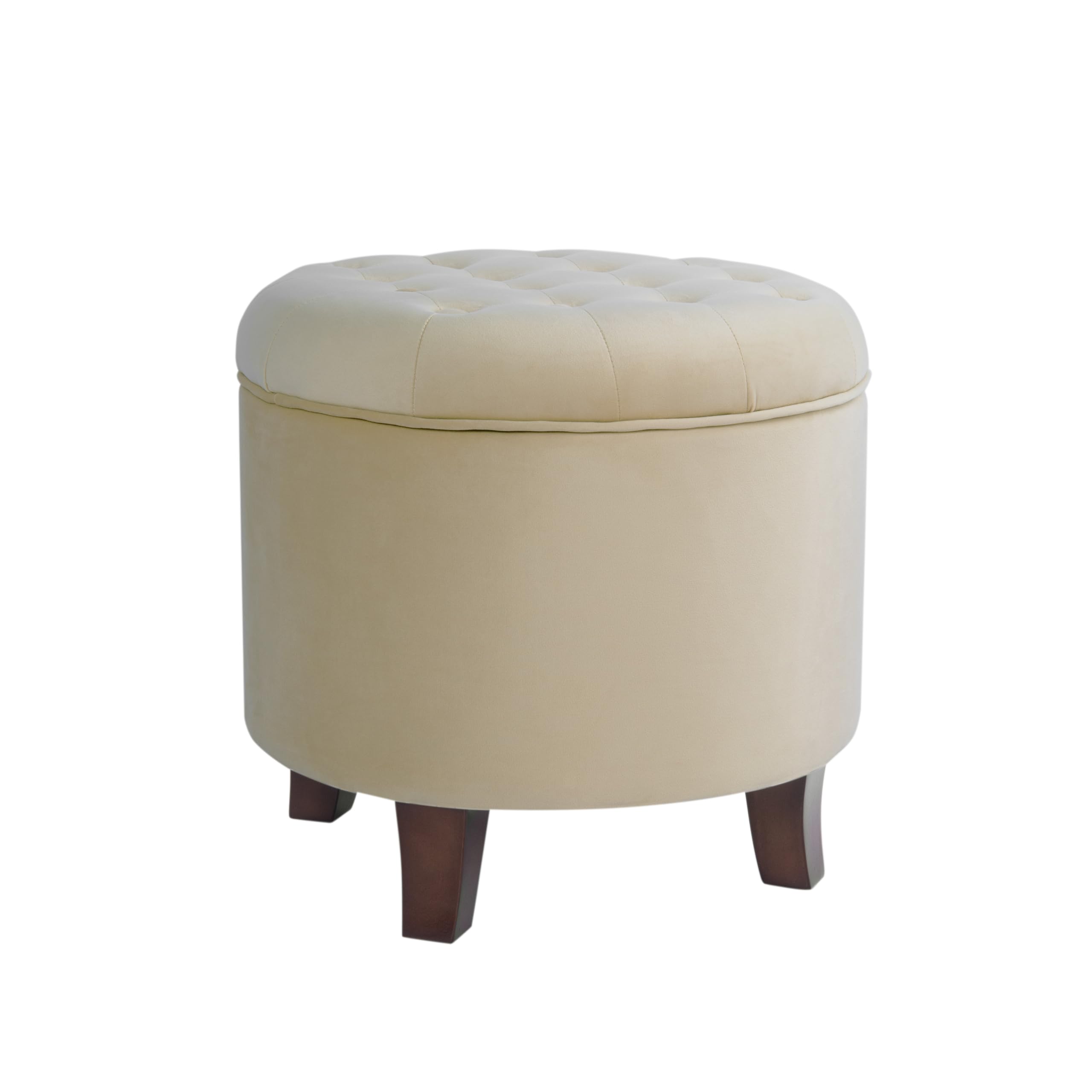 Homepop Home Decor | Upholstered Round Velvet Tufted Foot Rest Ottoman | Ottoman with Storage for Living Room &amp; Bedroom | Decorative Home Furniture, Cream Small