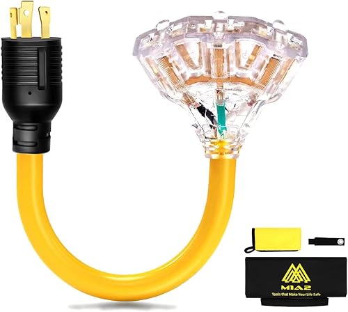 Adaptador generador de 30 amperios a 1520 amperios - Cable de bloqueo, Nema L5-30P macho a 3X 5-20R hembra, toma de corriente doméstica de 1.5 pies