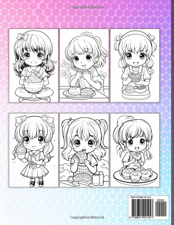 Miniatura 2 de Anime Coloring Book for Kids Cute Kawaii Girls with Favorite Anime Foods ( Ramen, Sushi, ..) Color Pages in Japanese Chibi Manga Art Style (Anime