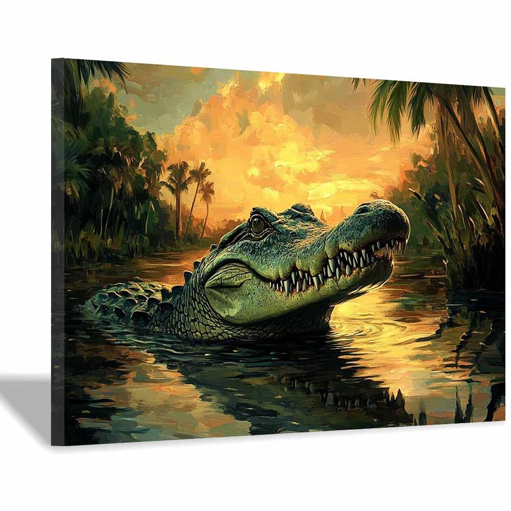 JOSUE Large Animal Canvas Wall Art Retro Modern Large Panoramic Landscape Artwork for Living Room Bedroom Bathroom Office Home Decor(Green 111)-70x100cm Framed