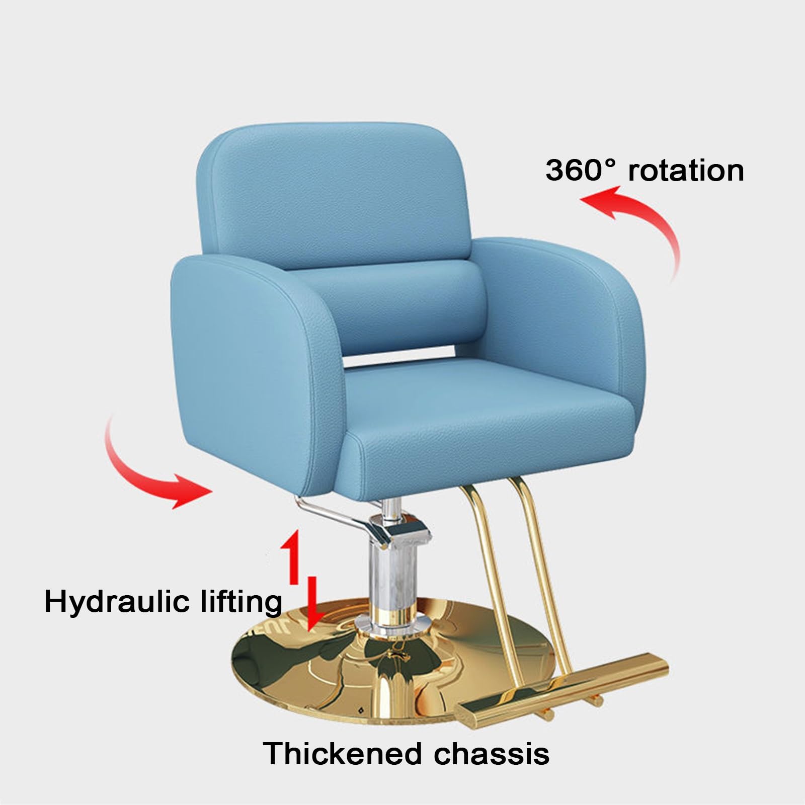 Sillas de barbero, Silla ergonómica para peluquería para estilistas: Silla de barbero giratoria de Cuero con Altura Ajustable y Base chapada en Oro para barberías y spas (Beige).