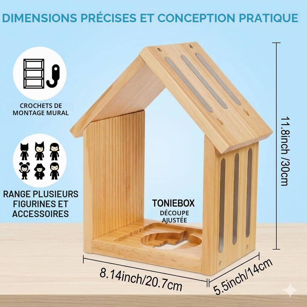 Étagère Murale Magnétique pour Tonies, Maison en Bois Compatible Toniebox 1 et 2, Rangement Organisé pour 12-40 Figurines, Chargeur et Câble Inclus