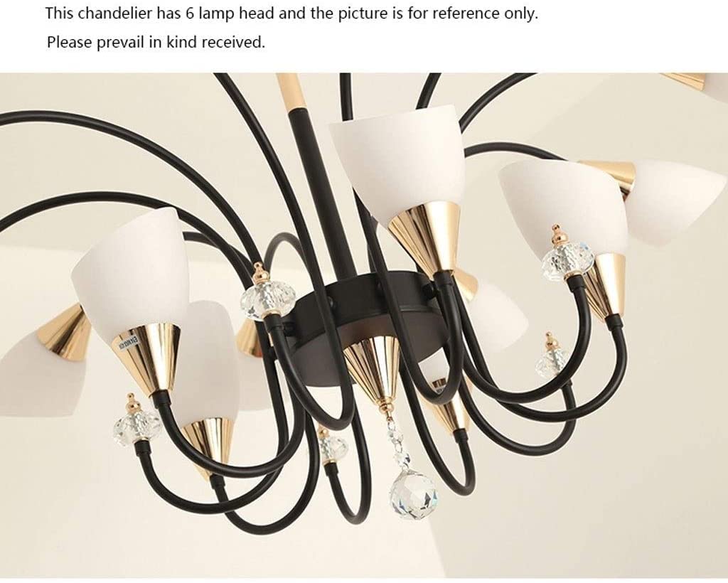 Lampa wisząca E14 kristallen kroonluchter, Scandinavische smeedijzeren LED-hanglamp, prachtige 6 helderglazen lampenkap hangende lampfitting voor slaapkamer Jasny
