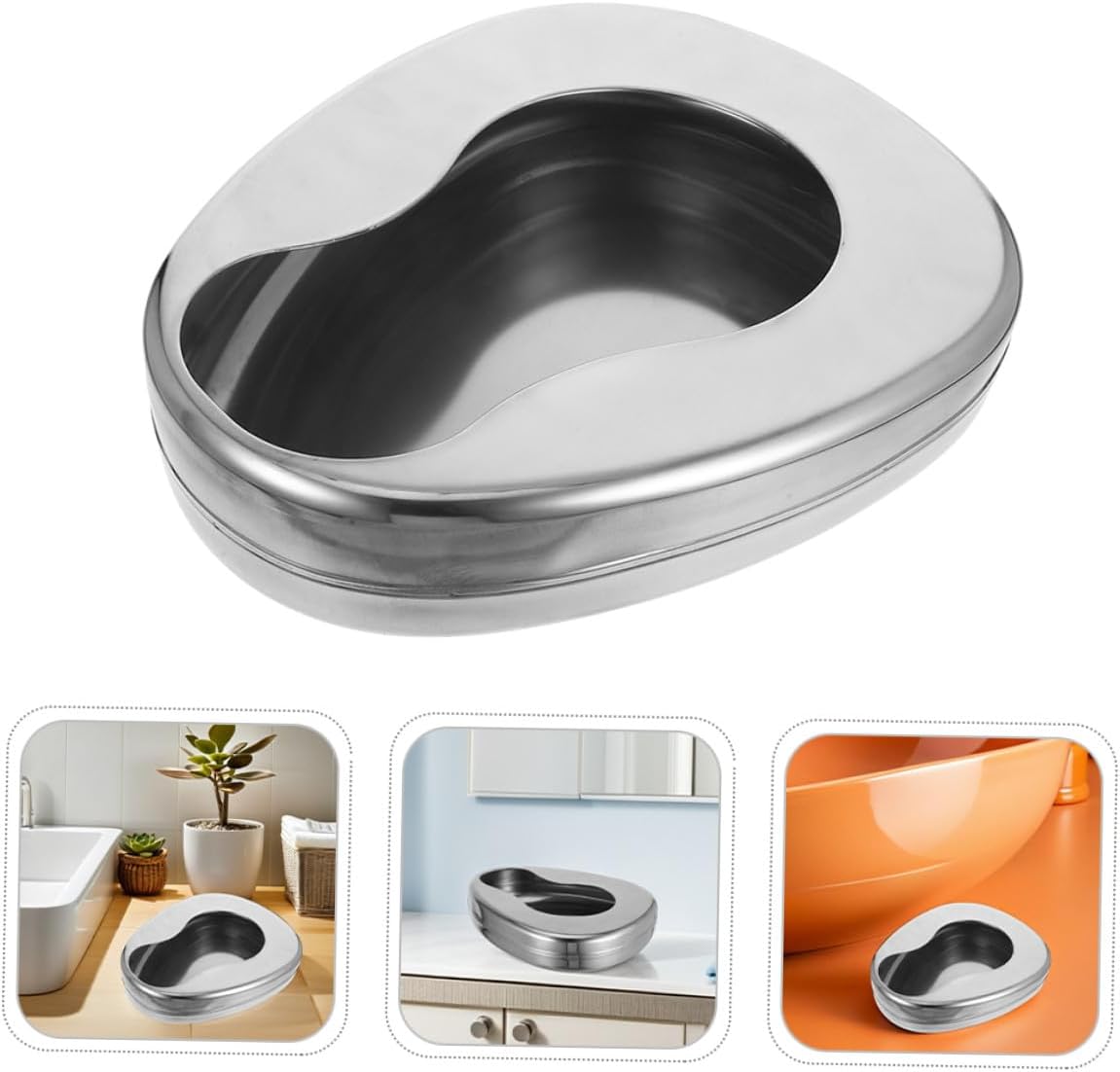 iplusmile Stainless Steel Bed Pan for Elderly and Bedridden Patients, 2pcs Heavy Duty Metal Bedpans Without Lid, Spill-Proof Urinal Function for Home and Hospital Use