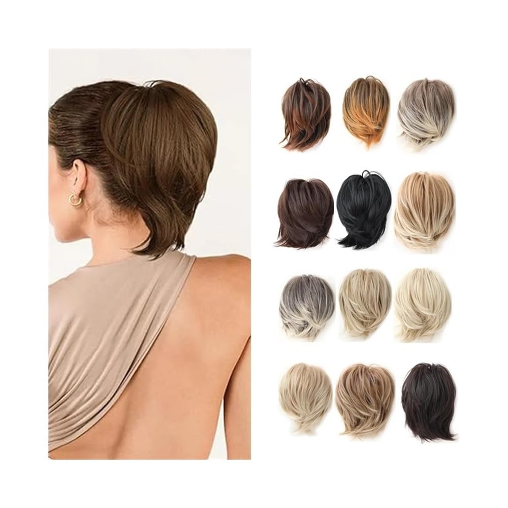 sztuczne włosy kok Messy Hair Bun Syntetyczne Dodatki Do Włosów, Elastyczne Krótkie Proste Przedłużki Do Kucyka Dla Kobiet Dziewcząt Akcesoria do włosów(SILVER)