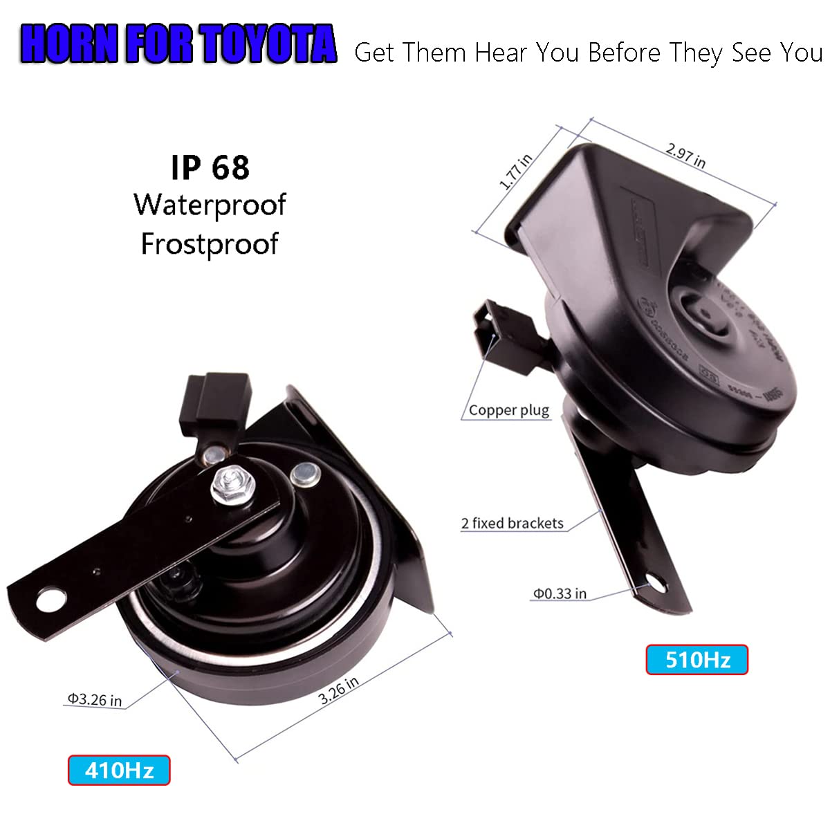 Car Horn for Toyota,BANHAO 12V Waterproof Snail Horn High/Low Tune Auto Horn Loud Dual-Tone Electric Snail Horn