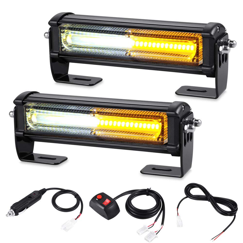AT-HAIHAN 2 in 1 Waterproof Surface Mount and Grille Flashing Warning COB LED Amber White Strobe Lights for Trucks Snow Plows Hazard Warning Cars Construction Vehicles