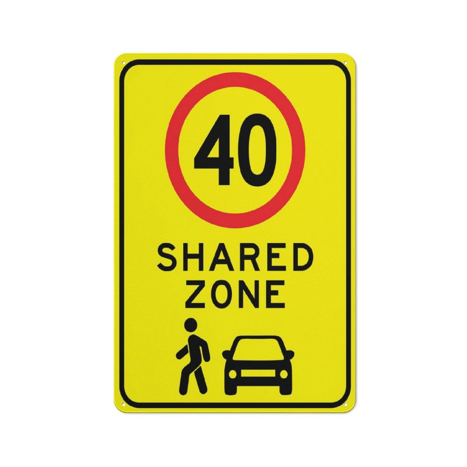 peiyeety Shared Zone 40Km Bright Yellow Sign Signs Outdoor, Uv Printed Aluminum 12x16 Inches, Weatherproof and Security Signs for Home Or Business