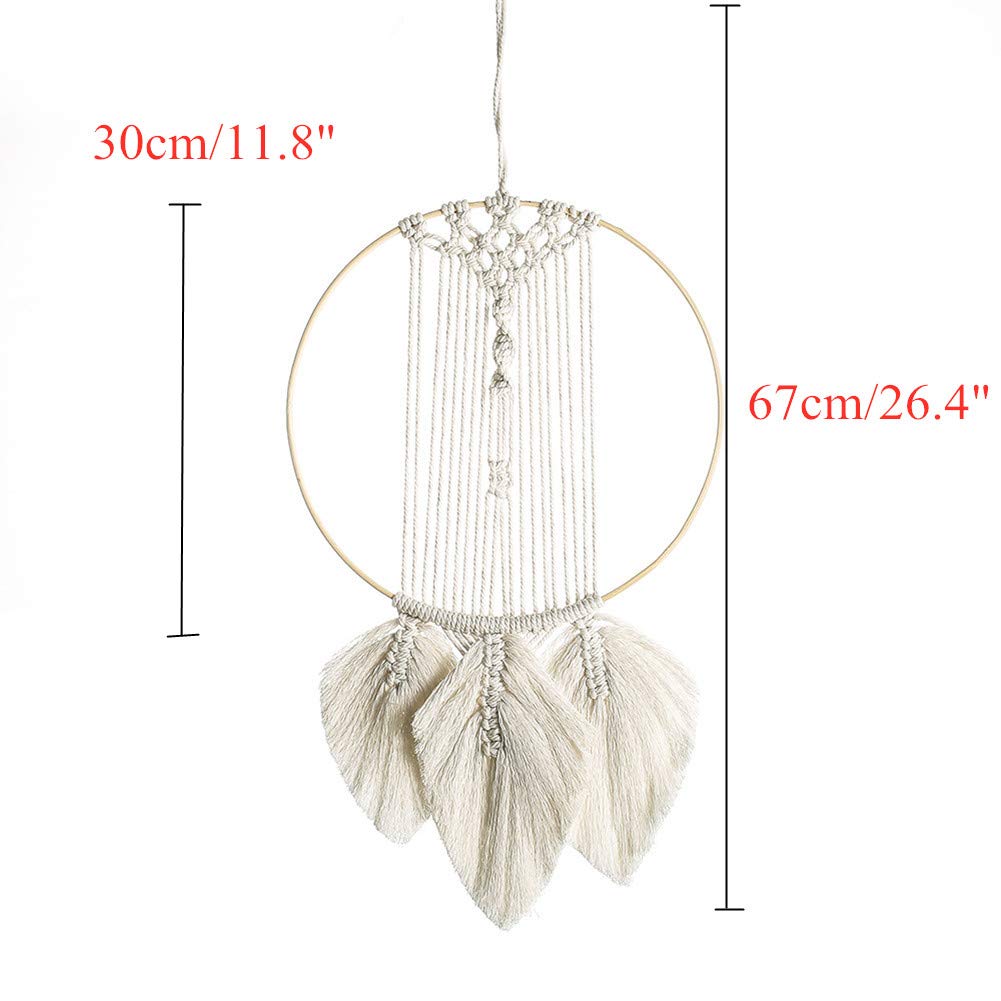 Attrape-rêves Mural En Macramé Forme Lune - Décoration Bohème Main - 96 Cm De Long - Coton Naturel - Pour Chambre, Salon