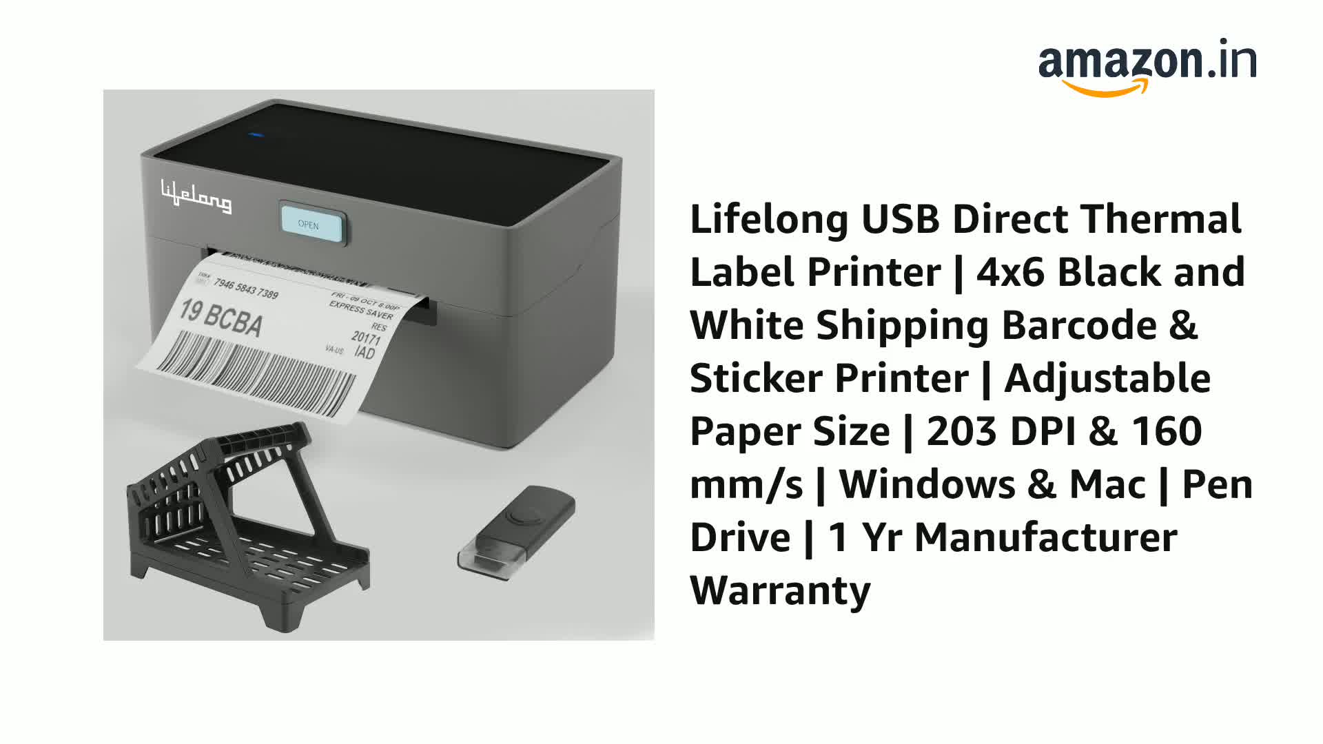 Watch Lifelong USB Direct Thermal Label Printer | 4x6 Black and White ...