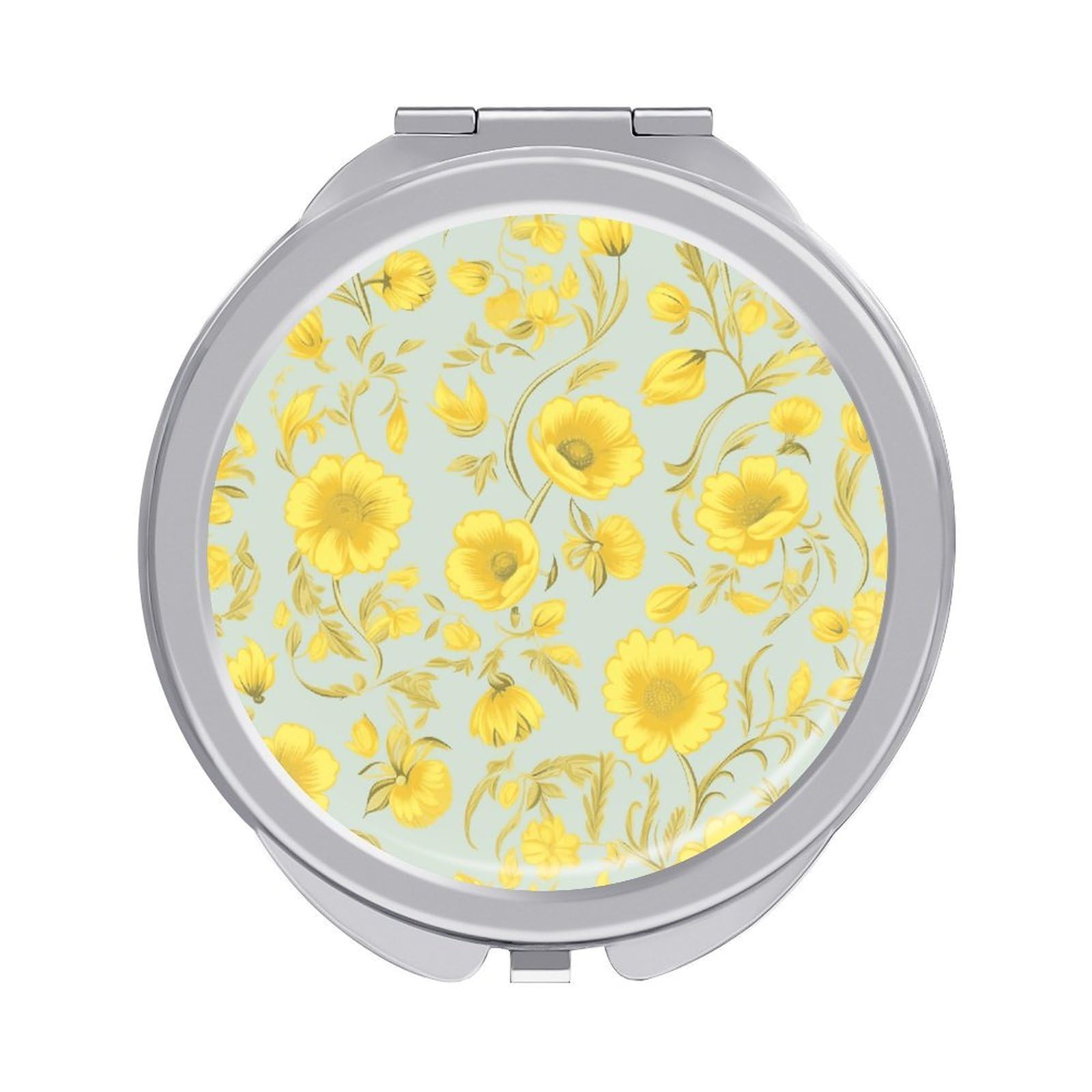 FekiLoot Yellow Flower Travel Makeup Mirror 2 X /1 X Magnifying Slim Pocket Mirrors Compact for Purse Travel Makeup Mirrors for Pocket, Handbag, Purse Women Gift