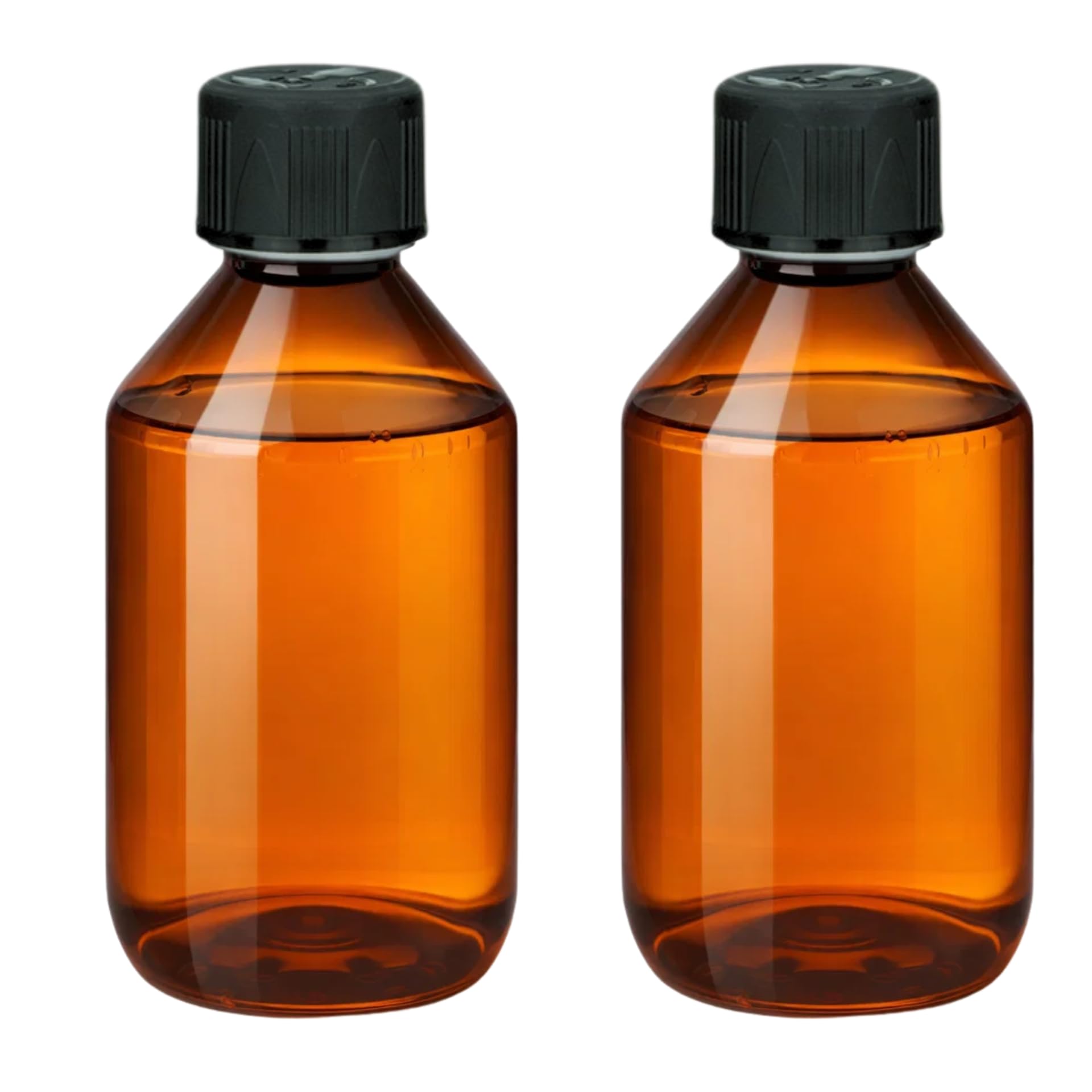 mikken 2 x brown laboratory bottles, 250 ml, plastic bottles for e-liquid, chemicals, etc. + labels