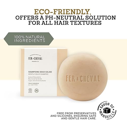 Miniatura 2 de Fer à Cheval Gentle Solid Shampoo 3.53 oz3.53 onzas  Aceite de oliva orgánico y manteca de karité, aroma natural de leche de avena, sin silicona,