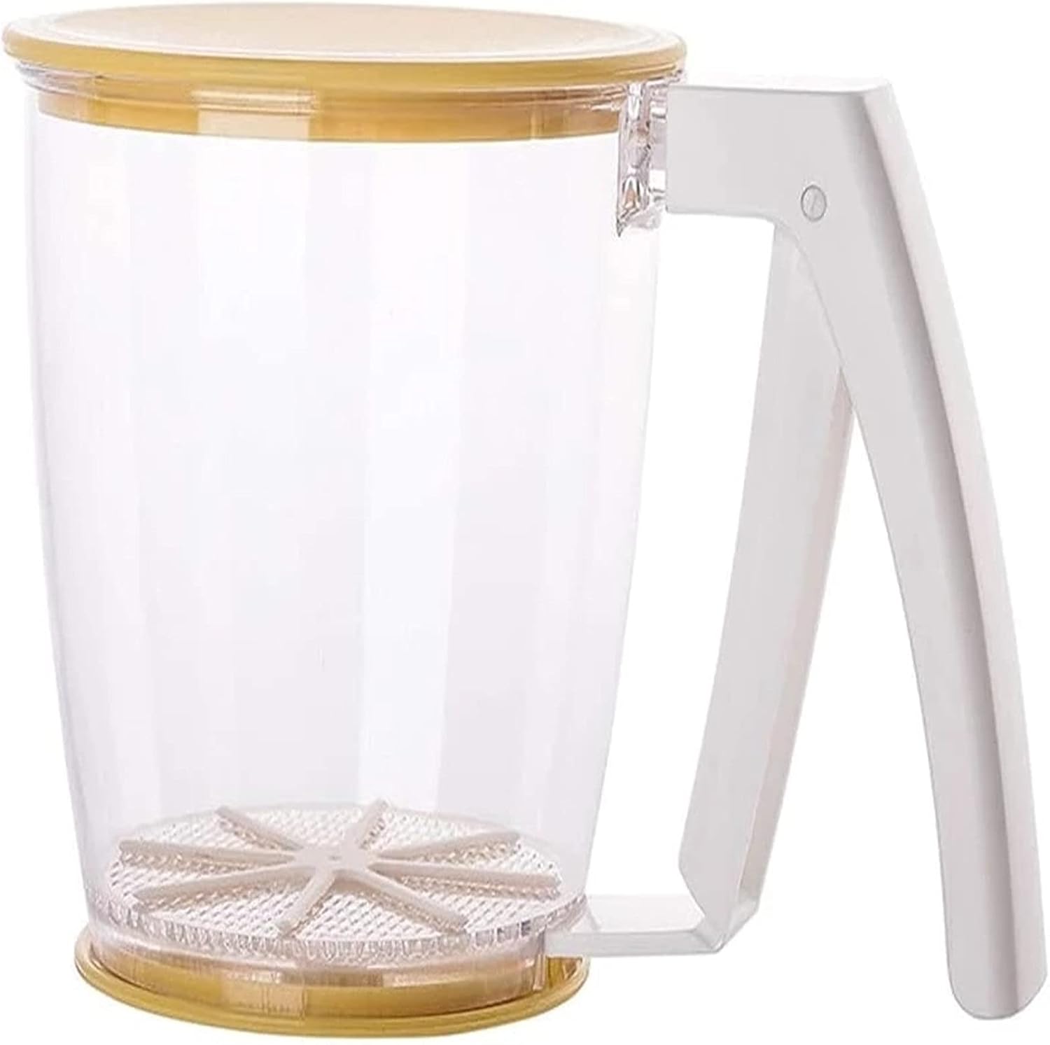 Flour Sifter Handle Plastic Press Cup Shape Flour Sifter Strainer Sieve Filter With Lid Kitchen Tool Hand-Pressed Separation Flour Sieve Tool Baking Flour Sifter