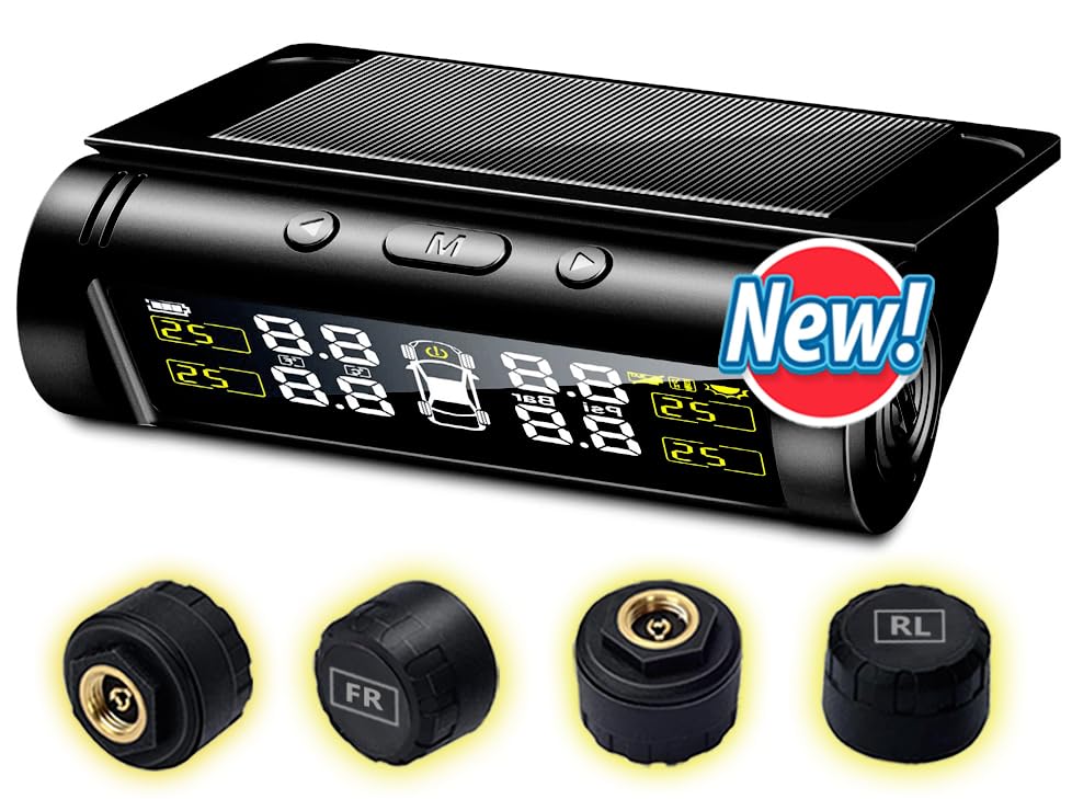 Tyre Pressure Monitoring System with 6 Sensors, Wireless TPMS, Big Screen, Solar Power, IP67 Waterproof, 1.0-6 Bar/0-15 Bar, for RV, Trailer, Sixth Wheel, Truck
