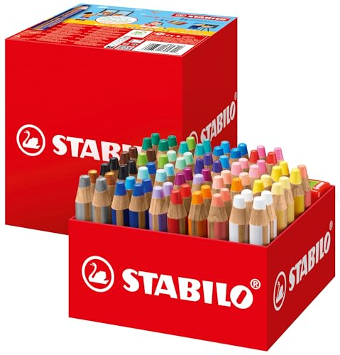 STABILO - Buntstift, Wasserfarbe & Wachsmalkreide - woody 3 in 1-76er Box mit 4 Spitzern