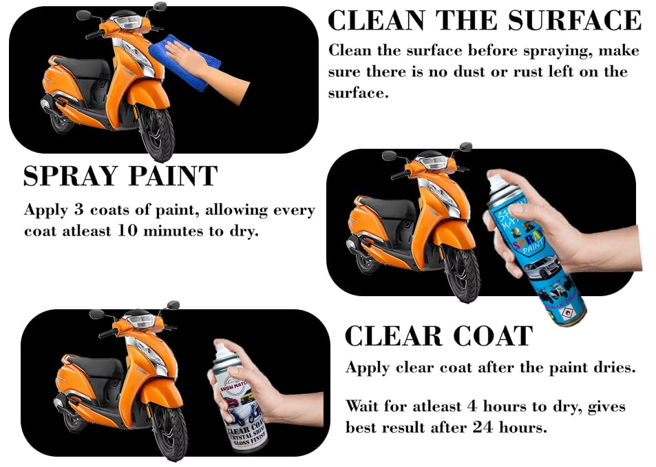 Image of Show Match 2k Scooter Spray Paint + Clear Coat compatible with (TVS Jupiter 125) (Dawn Orange)
