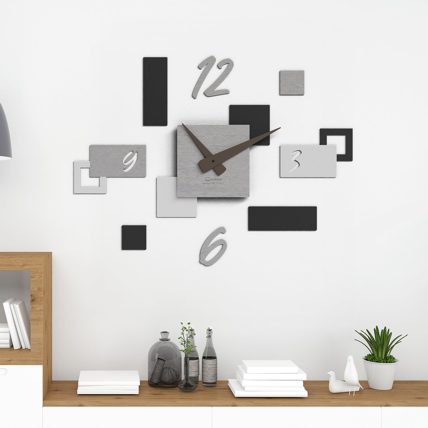 Giallobus - Reloj Geotime - Stone - Madera de MDF - Geotime - 09S_Drift - Reloj de Pared Moderno - Números Adhesivos 3D - Construcción Modular