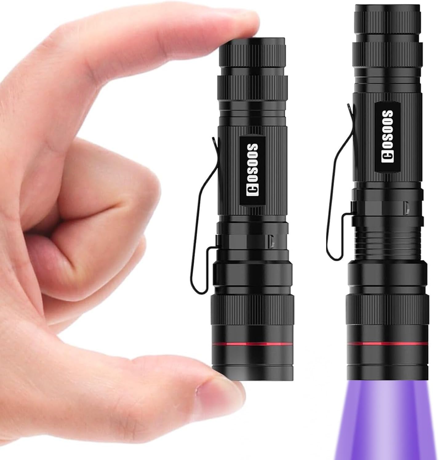 COSOOS 2 Pack UV Flashlight, 395nm Mini Black Light, Zoomable Small Torch Light, Portable Urine Detector for Dog/Cat/Pet Urine, Dry Stains, Bed Bugs, Scorpion