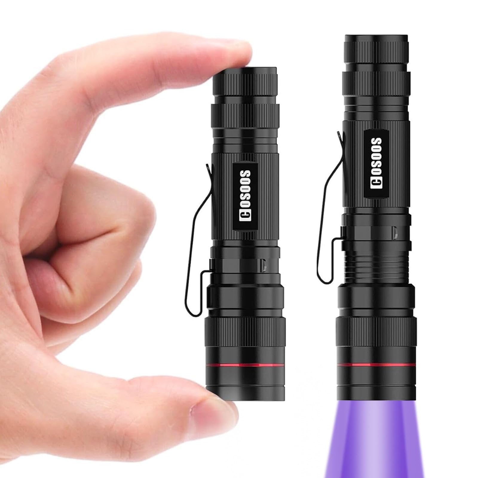 COSOOS 2 Pack UV Flashlight, 395nm Mini Black Light, Zoomable Small Torch Light, Portable Urine Detector for Dog/Cat/Pet Urine, Dry Stains, Bed Bugs,