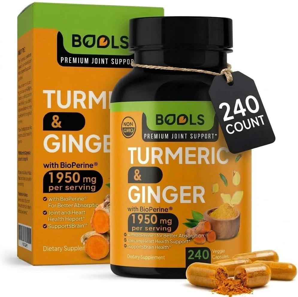 Turmeric Curcumin Supplement with BioPerine & Ginger, Turmeric Curcumin with Black Pepper 1950mg for Max Absorption Joint Support- Non-GMO Turmeric Supplement, Vegan, 240 Capsules