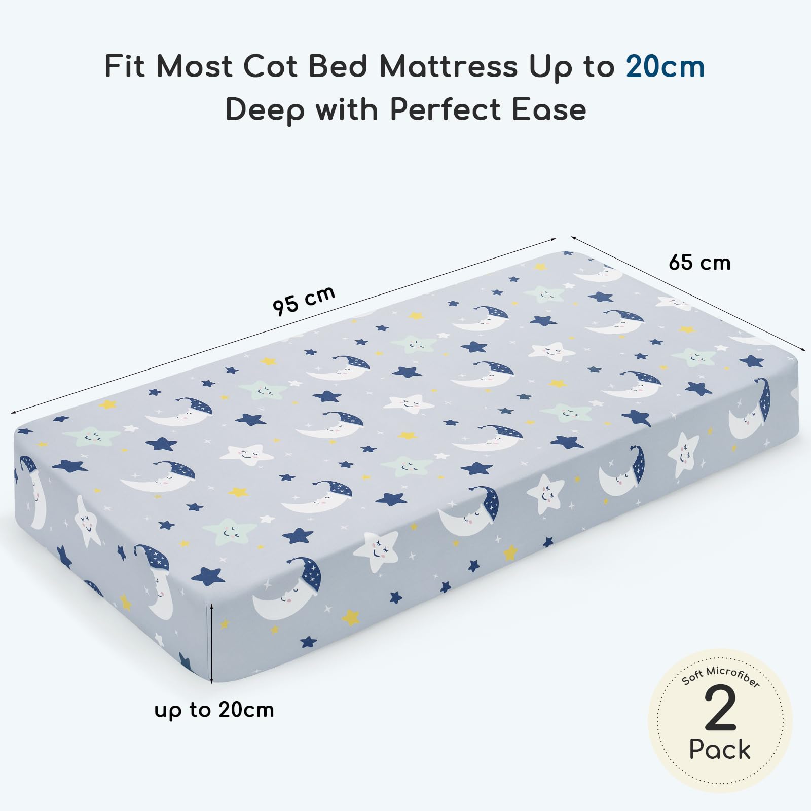 Yukkidds Travel Cot Sheets 95x65cm Fitted Travel Cot Mattress Sheet 2 Pack Super Soft & Breathable Microfiber Dark Blue - Image 2