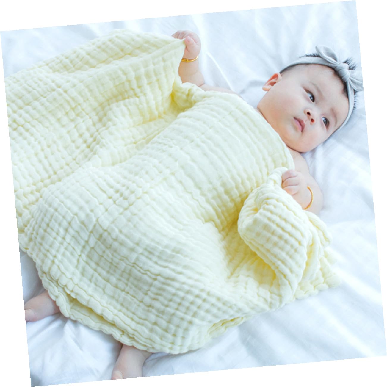 3 Stück Teiliges Babydecke aus Reiner Baumwolle Weiche Musselin Pucktücher in Rosa Gelb und Blau Atmungsaktiv Kuschelig und Vielseitig als Swaddle Empfangs Wickeldecke für