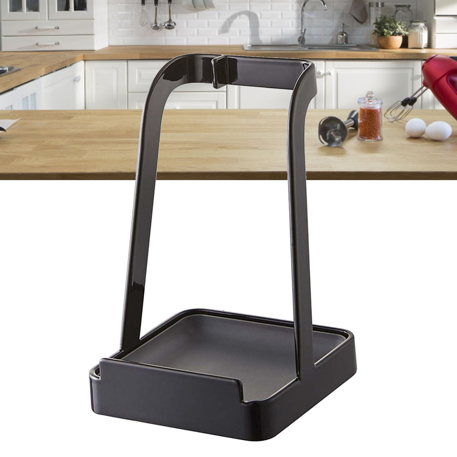 Organisation Espace Cuisine Support Couvercle Casserole Et Cuillère - 19x15,8x13cm - Avec Plateau Récupération - Noir - Cuisine Range Couvercle Cuillère