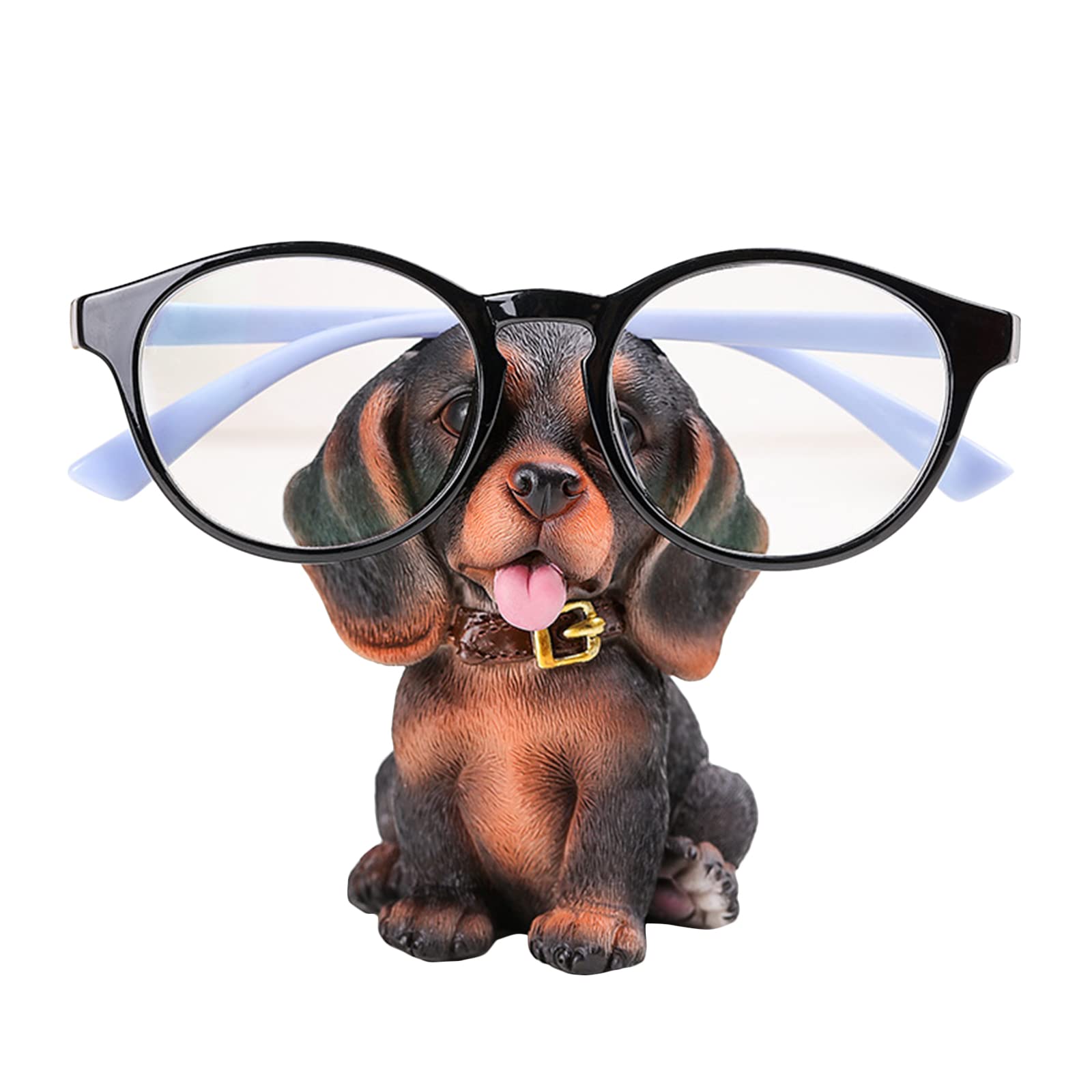 KWQBHW Cute Dog Glasses Holder Resin Animal Shaped Spectacle Holder Eyeglass Stand Funny Puppy Statue Eyeglass Sunglasses Display for Home Office Desk Decor