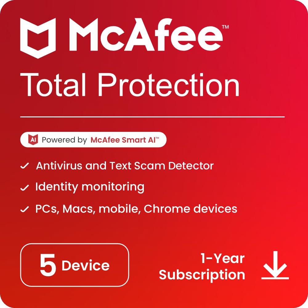 McAfee Total Protection 2023 | 5 Device, 1 Year | Antivirus Internet Security Software | Password Manager & Dark Web Monitoring Included | PC/Mac/Android/iOS | Email Delivery