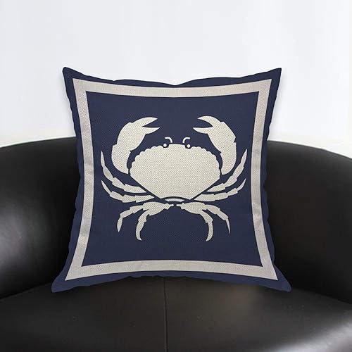 Miniatura 2 de AOYEGO Funda de almohada azul de cangrejo con diseño de mariscos y mariscos, animales náuticos marinos, silueta de crustáceos marinos, 18 x 18