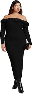 ELOQUII Women's Plus Size Cableknit Off Shoulder Maxi Dress