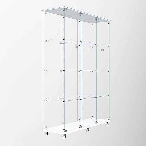 Miniatura 45 de Vitrina de cristal con 4 estantes con tira de luces LED y cerradura, vitrina de vitrina con ruedas y 1 puerta, vitrina de vidrio templado para sala
