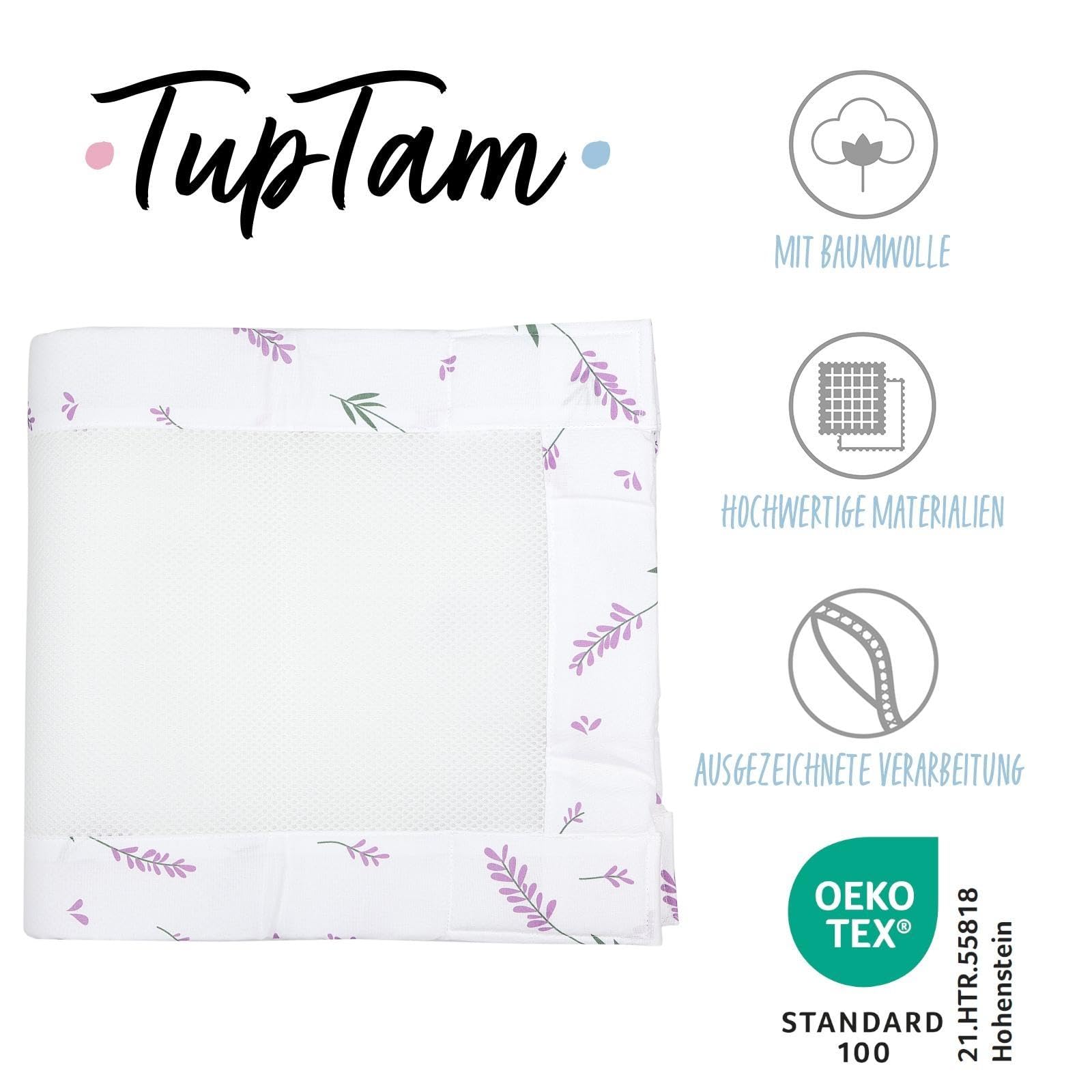 TupTam Protezione Paracolpi per Lettino Nido per Neonati Traspirazione Air Mesh 2 Pack, Fiori Rosa, ca.128 x 30 cm (per Lettino 140x70)