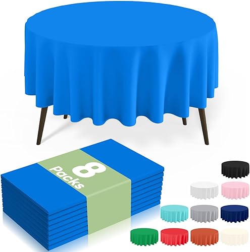 Miniatura 33 de misaya Paquete de 8 manteles desechables de plástico, mantel redondo impermeable de 84 pulgadas, a prueba de fugas y resistentes manteles