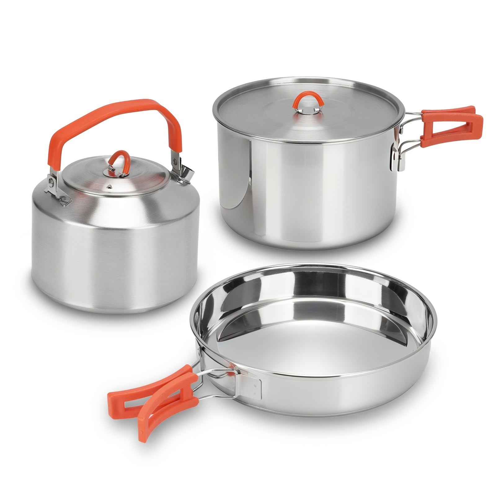 Juego de utensilios de cocina de acero inoxidable 304 para camping, sartén, olla y hervidor de agua con mango plegable, ligero, hervido rápido, apto para interiores y exteriores, para pesca
