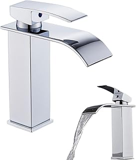 Bathroom Taps, Waterfall Sink Taps for Bathroom, Basin Mixer Tap, Hot and Cold Water Adjustable Bathroom Sink Taps, Solid Brass Core, 304 Stainless Steel Flat Mouth Short Style(Silver)