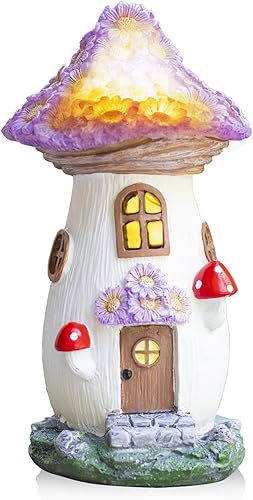 Decoración de luz solar para jardín, casa de hongos de hadas para exteriores, luz LED alimentada por energía solar para patio trasero y frente,