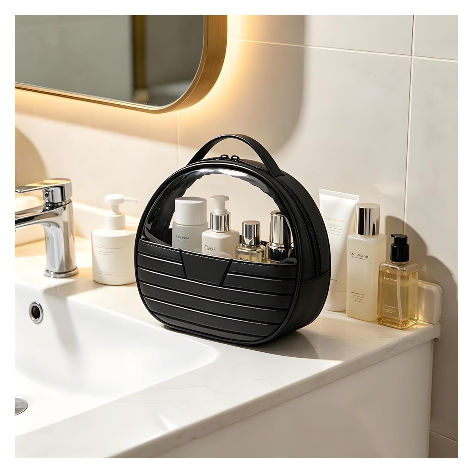 Trousse de Maquillage imperméable en TPU avec Protection pour Les Pattes, Organisateur de Toilette Grande capacité en PVC Transparent à Motif Diamant, étui de Voyage Portable et éc